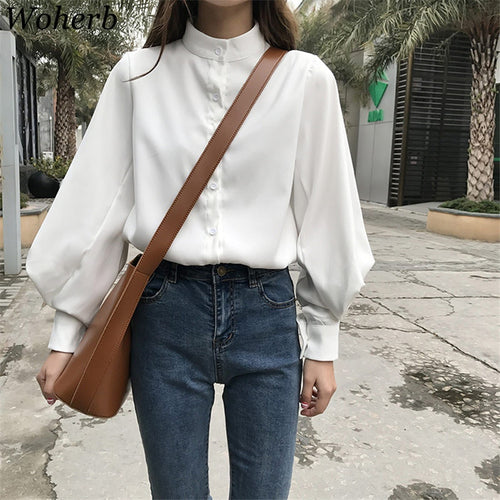 Woherb Womens Tops and Blouses Vintage Long Sleeve Autumn Shirts Ladies Korean White Blouse Tops Blusas Mujer De Moda 2019 20179