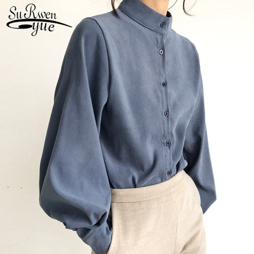 Fashion women blouse shirt lantern long sleeve women shirts solid stand collar office blouse womens tops and blouses 2516 50