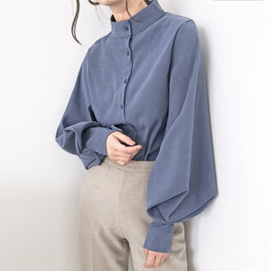 Fashion women blouse shirt lantern long sleeve women shirts solid stand collar office blouse womens tops and blouses 2516 50