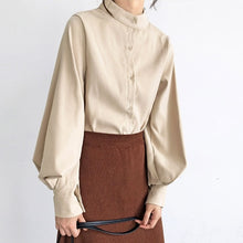Load image into Gallery viewer, Fashion women blouse shirt lantern long sleeve women shirts solid stand collar office blouse womens tops and blouses 2516 50