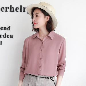 New Women's Shirt Classic Chiffon Blouse Female Plus Size Loose Long Sleeve Casual Shirts Lady Simple Style Tops Clothes Blusas