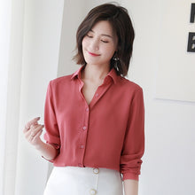 Load image into Gallery viewer, New Women&#39;s Shirt Classic Chiffon Blouse Female Plus Size Loose Long Sleeve Casual Shirts Lady Simple Style Tops Clothes Blusas