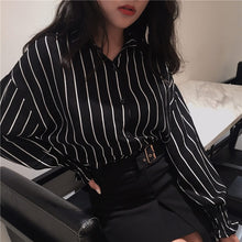 Load image into Gallery viewer, 2017 Autumn Spring Vintage Shirts Women Striped Slim Stand collar Women Casual Shirts Ladies Classic Style Shirts Female Loose