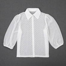 Load image into Gallery viewer, See-through Women Mesh Sheer Blouse Top Shirts Transparent Lace Puff Sleeve Tops Woman Summer Casual Blouses Female Cover Up